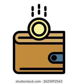 Wallet coin icon. Outline wallet coin vector icon color flat isolated