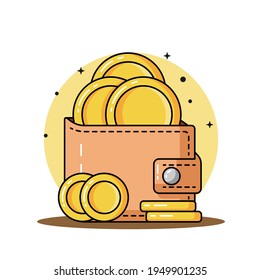 wallet and coin vector icon illustration. isolated in white. flat style