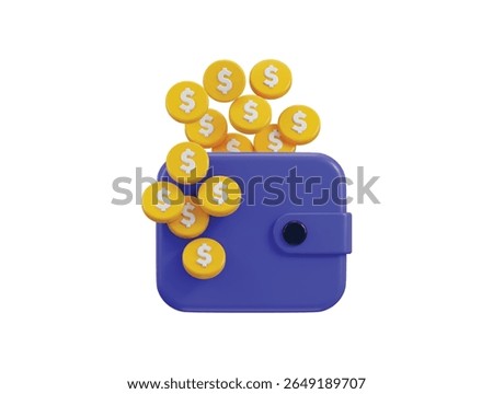 Wallet with coins icon 3d render concept of savings salary, wallet payment with 3d golden coins icon vector illustration