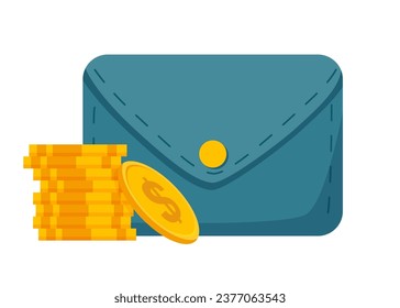 Wallet with coins on white background