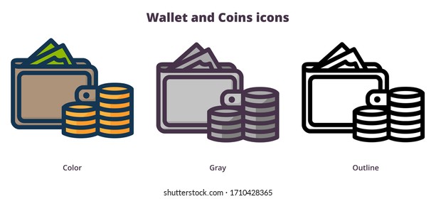 Wallet and coins three icons