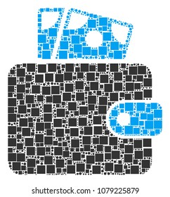 Wallet composition icon of square shapes and spheric dots in different sizes. Vector items are united into wallet illustration design concept.