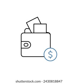 Symbol für die Brieftaschenkonzeptzeile. Einfache Elementdarstellung. Entwurf des Brieftaschenkonzepts für die Umrisssymbole.