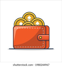 Wallet containing money with crypto currency ethereum icon illustration