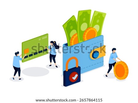 Wallet Containing Money With Guaranteed Security for Banking Services and Investment Protection. Creative Illustration for Website, Landing Page, Mobile Apps, Startup Flyer, Banner, and Ads Design