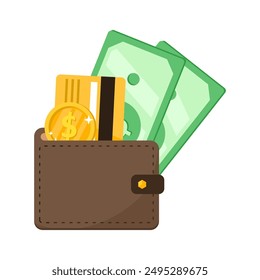 wallet containt a lot cash money , coins and debit card. saving money concept