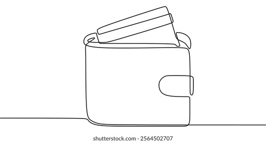 Wallet continuous line drawing. Finance, business, and banking concept. Minimalist one line art illustration.