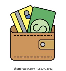 wallet with credit card and bill money vector illustration design