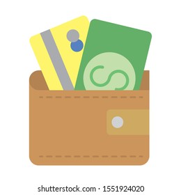 wallet with credit card and bill money vector illustration design