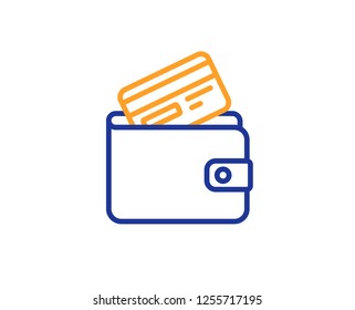 Wallet with Credit card line icon. Cash money sign. Payment method symbol. Colorful outline concept. Blue and orange thin line color icon. Debit card Vector