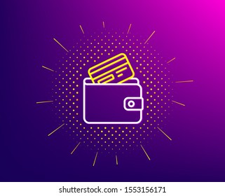 Wallet with Credit card line icon. Halftone pattern. Cash money sign. Payment method symbol. Gradient background. Debit card line icon. Yellow halftone pattern. Vector