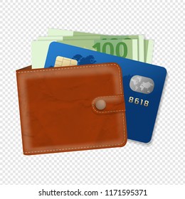 Wallet With Credit Card And Money Transparent Background With Gradient Mesh, Vector Illustration