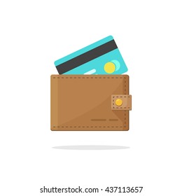 Wallet Credit Card Vector Illustration Isolated On White Background, Wallet With Electronic Money Concept 