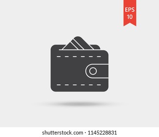 Wallet with credit card vector web icon isolated on white background, EPS 10, top view.