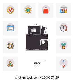 Wallet with credit cards inside icon. Graphic elements for your design
