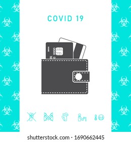 Cartera con tarjeta de crédito en el icono. Elementos gráficos para el diseño
