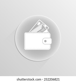wallet with credit cards, vector on a white button with shadow 