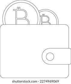 Wallet with cryptocurrency Bitcoin line vector symbol for web sites and mobile apps, financial business banking digital money calculator