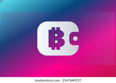 Wallet for cryptocurrency with Bitcoin symbol. Blockchain technology. Virtual money for business, finance, digital global trade, payment, exchange. Gradient dotted pattern