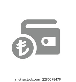 Wallet and currency coin vector icon. Turkish lira, money or savings fill symbol.