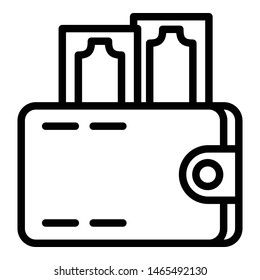 Wallet currency icon. Outline wallet currency vector icon for web design isolated on white background