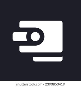 Dark-Mode-Symbol für die digitale Brieftasche. Online-Zahlungsdienst. Website-Element. Design der Benutzeroberfläche. Weißes Silhouettensymbol auf schwarzem Raum. Solides Piktogramm für Web, mobil. Vektorgrafik einzeln