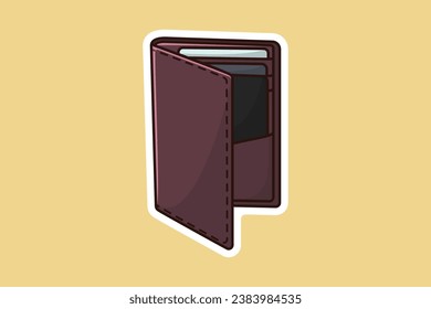Cartera con tarjeta de débito e ilustración vectorial de Hacking Sticker de dinero. Concepto de icono de tecnología. Logo de la cartera de diseño de emoticones modernos.