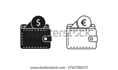 Wallet Designs: USD EUR Currency Symbols Vector