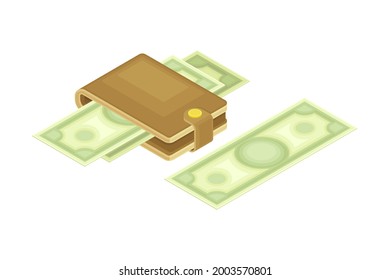 Wallet with Dollar Banknote as Financial Accounting and Summary Isometric Vector Composition