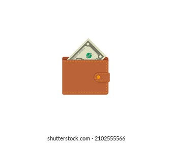 Wallet with dollar banknote vector isolated icon. Emoji illustration. Wallet vector emoticon