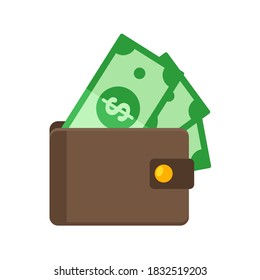 A wallet with a lot of dollar bills. Money spending ideas Isolated on white background.