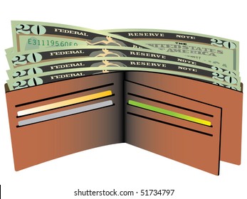 Wallet with dollar bills vector
