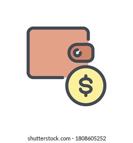 Wallet with dollar coin color line icon. Money account and Savings vector outline colorful sign.