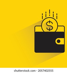 wallet with dollar coin on yellow background