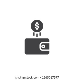 Wallet and dollar coin vector icon. filled flat sign for mobile concept and web design. Cash Money wallet simple solid icon. Symbol, logo illustration. Pixel perfect vector graphics