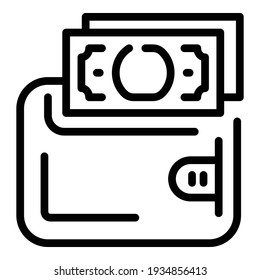 Wallet dollar icon. Outline wallet dollar vector icon for web design isolated on white background