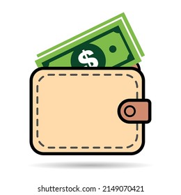 Wallet dollar icon shadow, finance flat symbol, economy deposit cash vector illustration sign .
