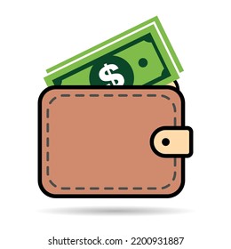 Sombra de icono del dólar billetera, símbolo plano de las finanzas, signo de ilustración del vector de efectivo de depósito económico.