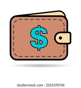 Sombra de icono del dólar billetera, símbolo plano de las finanzas, signo de ilustración del vector de efectivo de depósito económico.