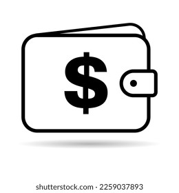 Sombra de icono del dólar billetera, símbolo plano de las finanzas, signo de ilustración del vector de efectivo de depósito económico.