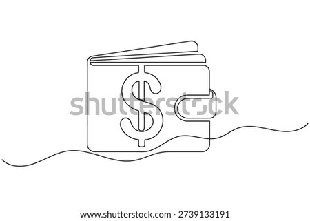 Wallet with Dollar Line Icon Continuous One Line Personal Savings Digital Wallet Money Management Finance Vector