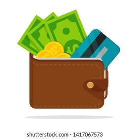 Wallet with a lot of dollar money With credit cards separated on a white background.