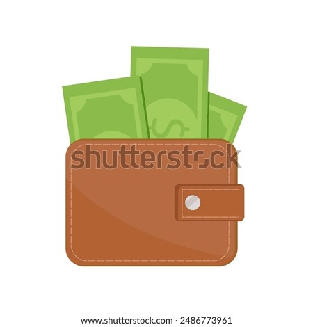 Wallet with dollar money in a flat design