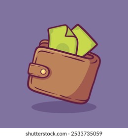 Wallet with a lot of dollar money hand drawn illustration