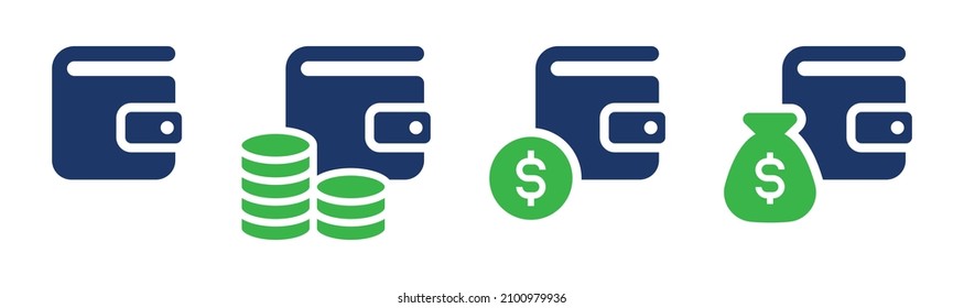 Wallet with dollar money icon set. Income and salary symbol