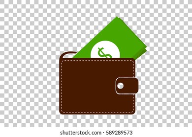 wallet with dollar money, at transparent effect background