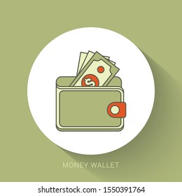 Wallet with dollar money - web icon design. Vector illustration.