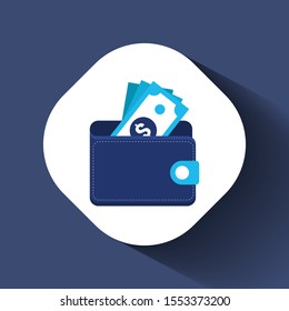Wallet with dollar money - web icon design. Vector illustration.