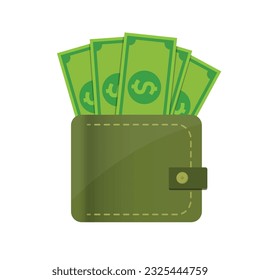 wallet with dollar notes flat illustration