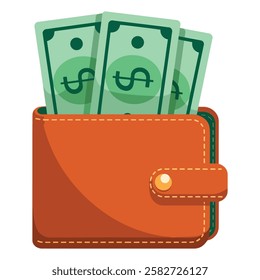 Wallet with Dollar Notes Flat Illustration